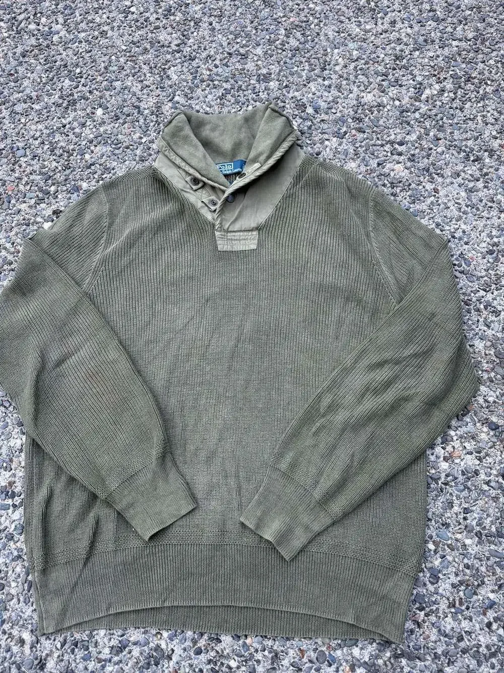 Polo Ralph Lauren Military Shawl Collar 100% Cotton Sweater Olive Green XXL